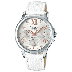 Casio SHEEN white leather watch Model SHE-3511L-7AUDR